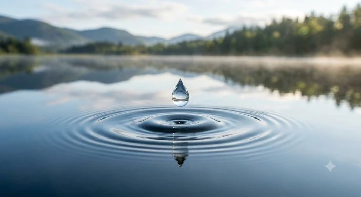 gota cae y genera ondas en el agua, representa la transformación